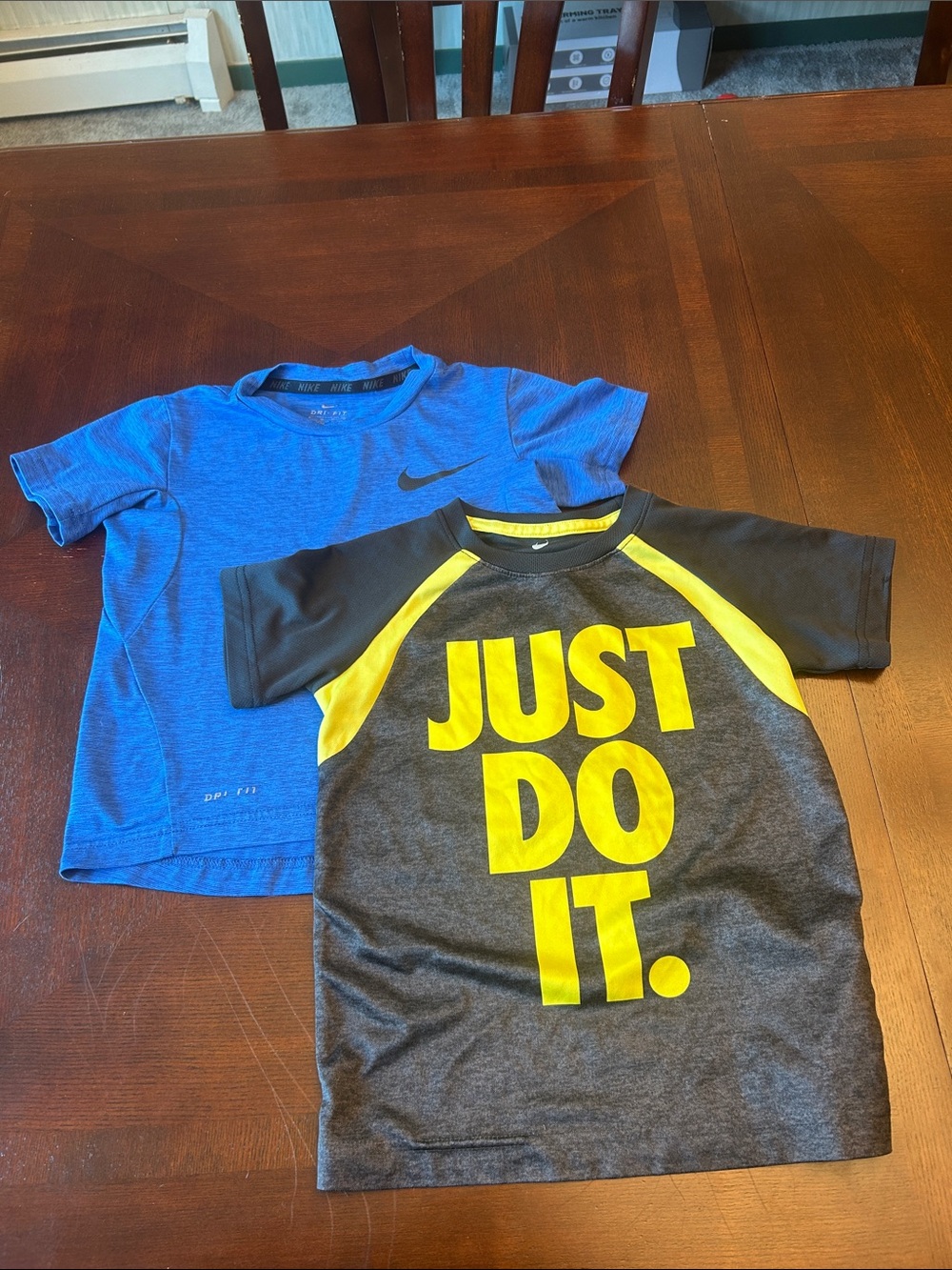 Nike Kids Short Sleeve Tees - Blue & Gray with Yellow Accents